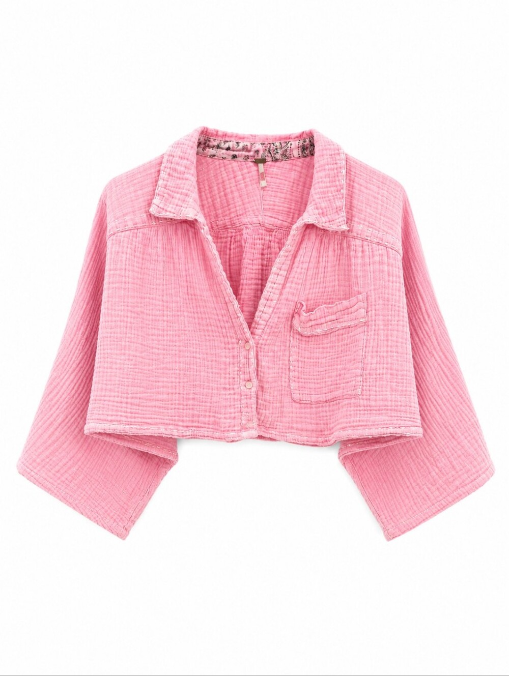 Free People Elora Crop Top, Bubblegum Gauze Cotton Top, Part of Elora Set, M